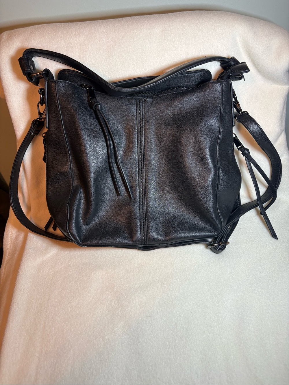 Realer brand Black Leather Shoulder Bag for Women